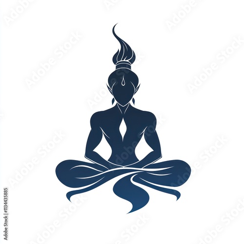 Serene blue silhouette of a meditating figure in lotus position. photo