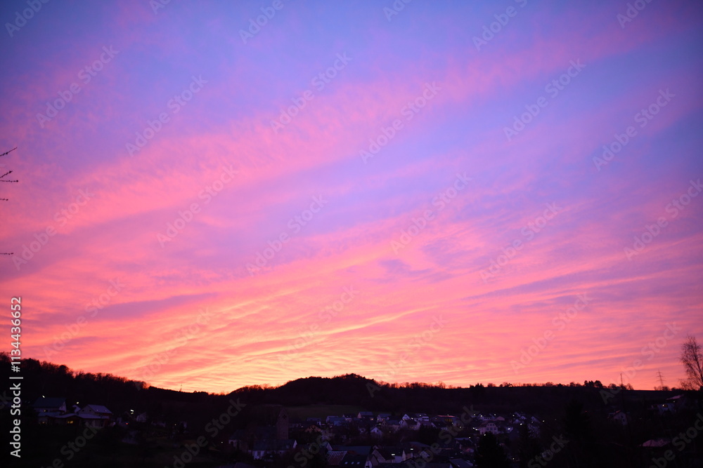 Beautiful evening at the country with a colorful sky Beautiful evening at the country with a colorful sky
