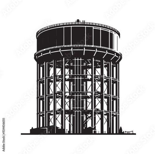water storage tower silhouette vector illustration