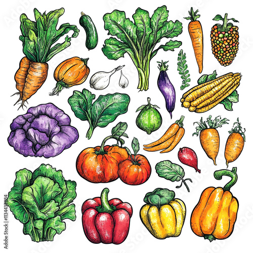 Vibrant Vegetable Illustration: A Colorful Harvest Bounty