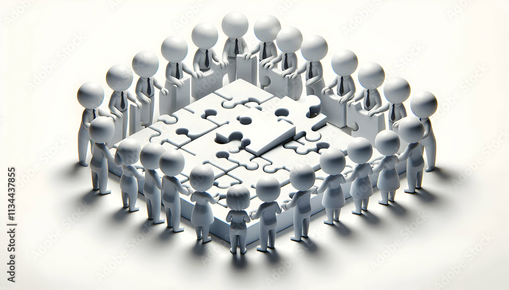 3D Plain background with monochrome team silhouettes solving puzzle copy space on top. concept as Plain background featuring monochrome team silhouettes solving a puzzle representing unity and collect 3D Plain background with monochrome team silhouettes solving puzzle copy space on top. concept as Plain background featuring monochrome team silhouettes solving a puzzle representing unity and collect