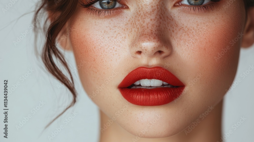 Close-up of a woman's face showcasing beauty features and makeup. Close-up of a woman's face showcasing beauty features and makeup.