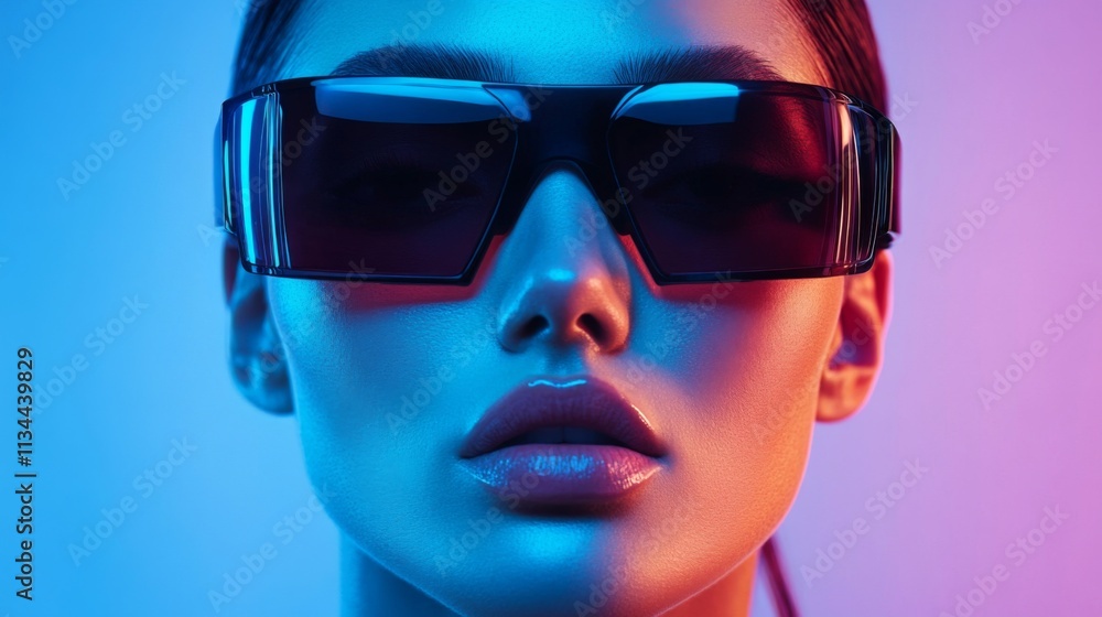 Fashion model posing in futuristic black sunglasses Fashion model posing in futuristic black sunglasses