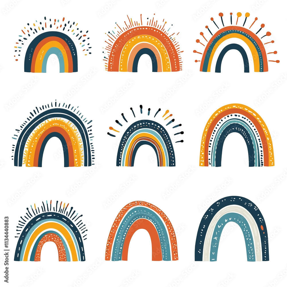 Collection of Twelve Unique Hand-Drawn Rainbows in Vibrant Colors Collection of Twelve Unique Hand-Drawn Rainbows in Vibrant Colors