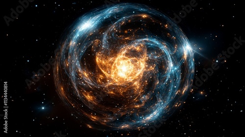Artistic image of a glowing cosmic swirl in space