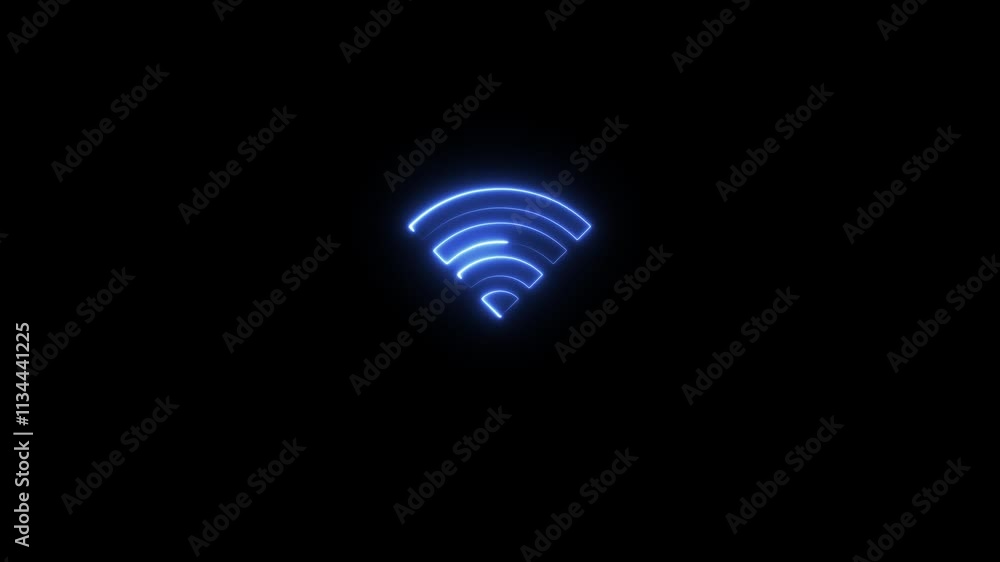 Neon glowing blue color WIFI signal icon isolated on black background Neon glowing blue color WIFI signal icon isolated on black background