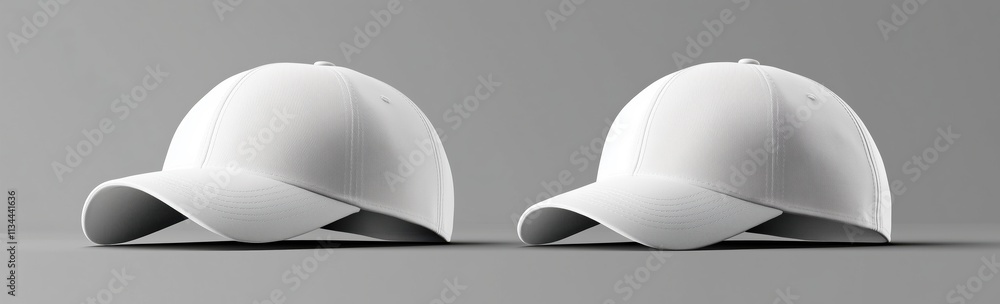 White baseball cap mockup template on a grey background, front and back side view White baseball cap mockup template on a grey background, front and back side view