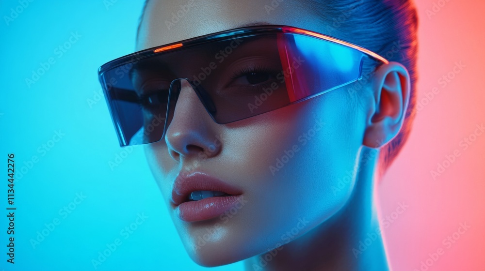 Futuristic portrait of a woman in reflective sunglasses Futuristic portrait of a woman in reflective sunglasses