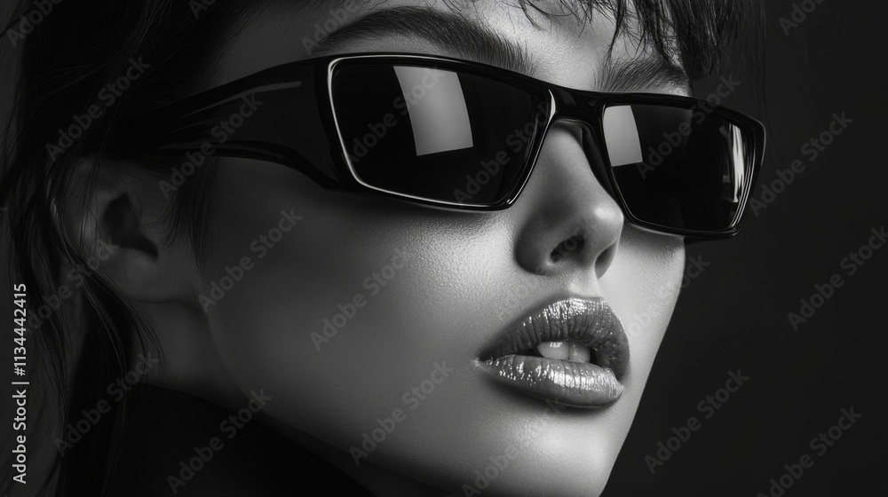 Black and white portrait of a stylish woman in sunglasses Black and white portrait of a stylish woman in sunglasses