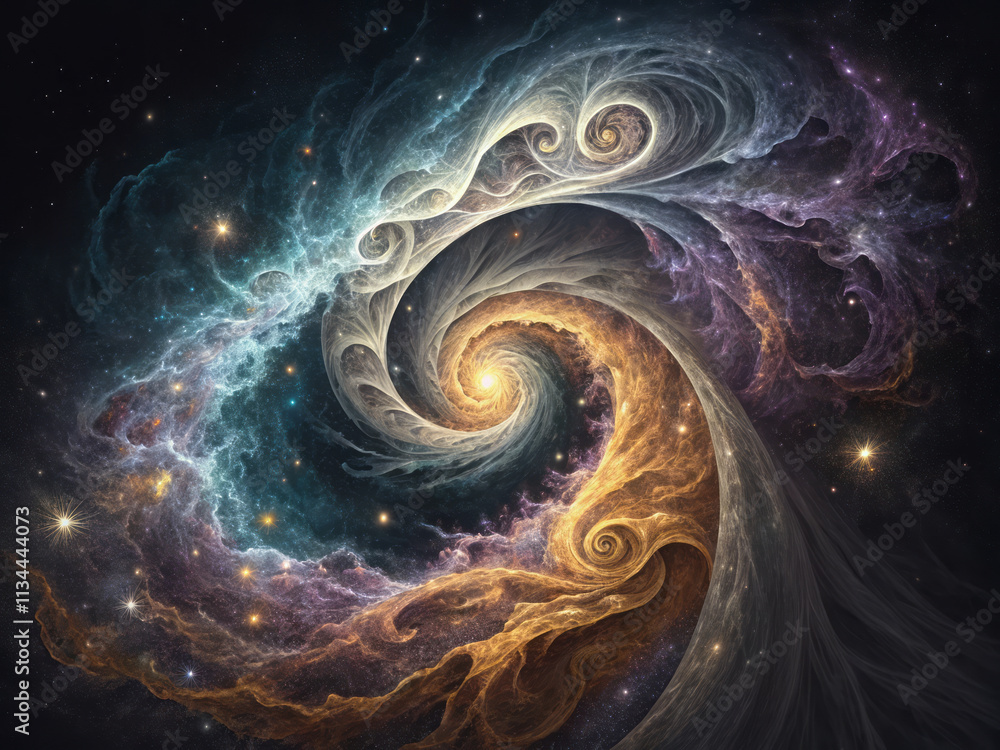 Obraz premium mesmerizing digital artwork featuring swirling vortex of molten colors, blending cosmic elements and intricate patterns, evoking sense of wonder and exploration