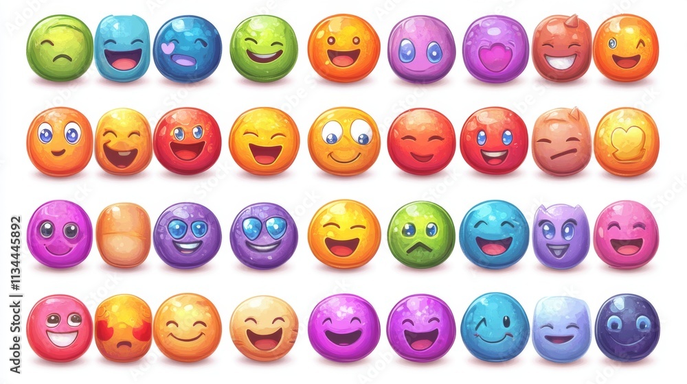 Colorful emoji faces arranged in a grid pattern Colorful emoji faces arranged in a grid pattern