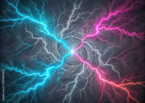 Wallpaper Mural dynamic abstract illustration featuring jagged paths of blue and pink lightning converging in central vortex, creating striking visual effect Torontodigital.ca