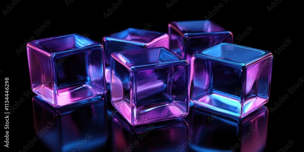 Glass cubes illuminated with blue and pink light. Glass cubes illuminated with blue and pink light.