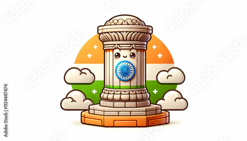 3D Vector of the Ashoka pillar emblem isolated on white background. concept as A detailed vector illustration of the Ashoka pillar emblem the national emblem of India symbolizing authority and heritag photo