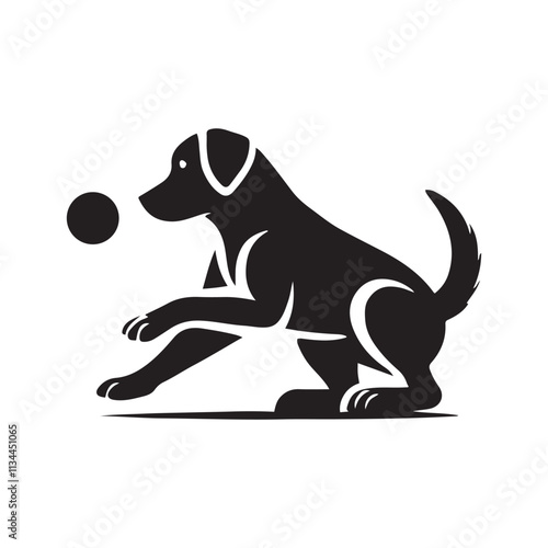  silhouette of a Labrador Retriever in a striking pose, such as Fetching a ball attentively