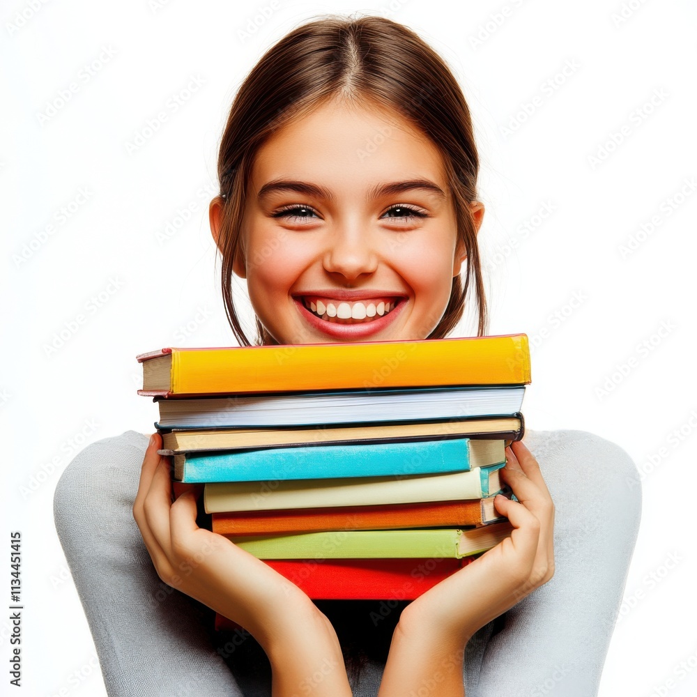 Joy of reading A smiling girl holding books Joy of reading A smiling girl holding books