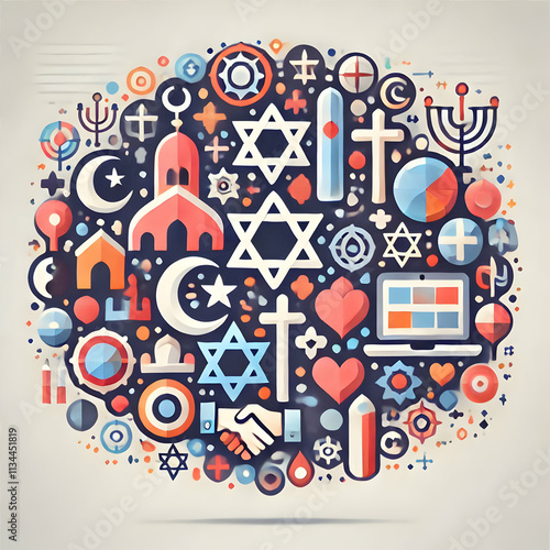 Wallpaper Mural Flat Abstract Religious Symbols Overlap Art for Unity Diversity Harmony - World Religion Day Vector Illustration Torontodigital.ca