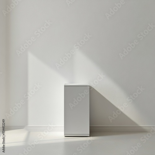 Minimalist Room with Shadows and White Cabinet