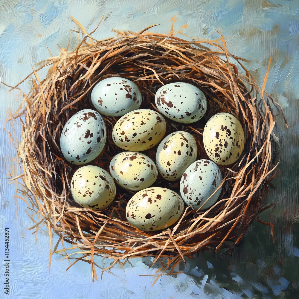 Quail eggs in Easter nest. Quail eggs in Easter nest.