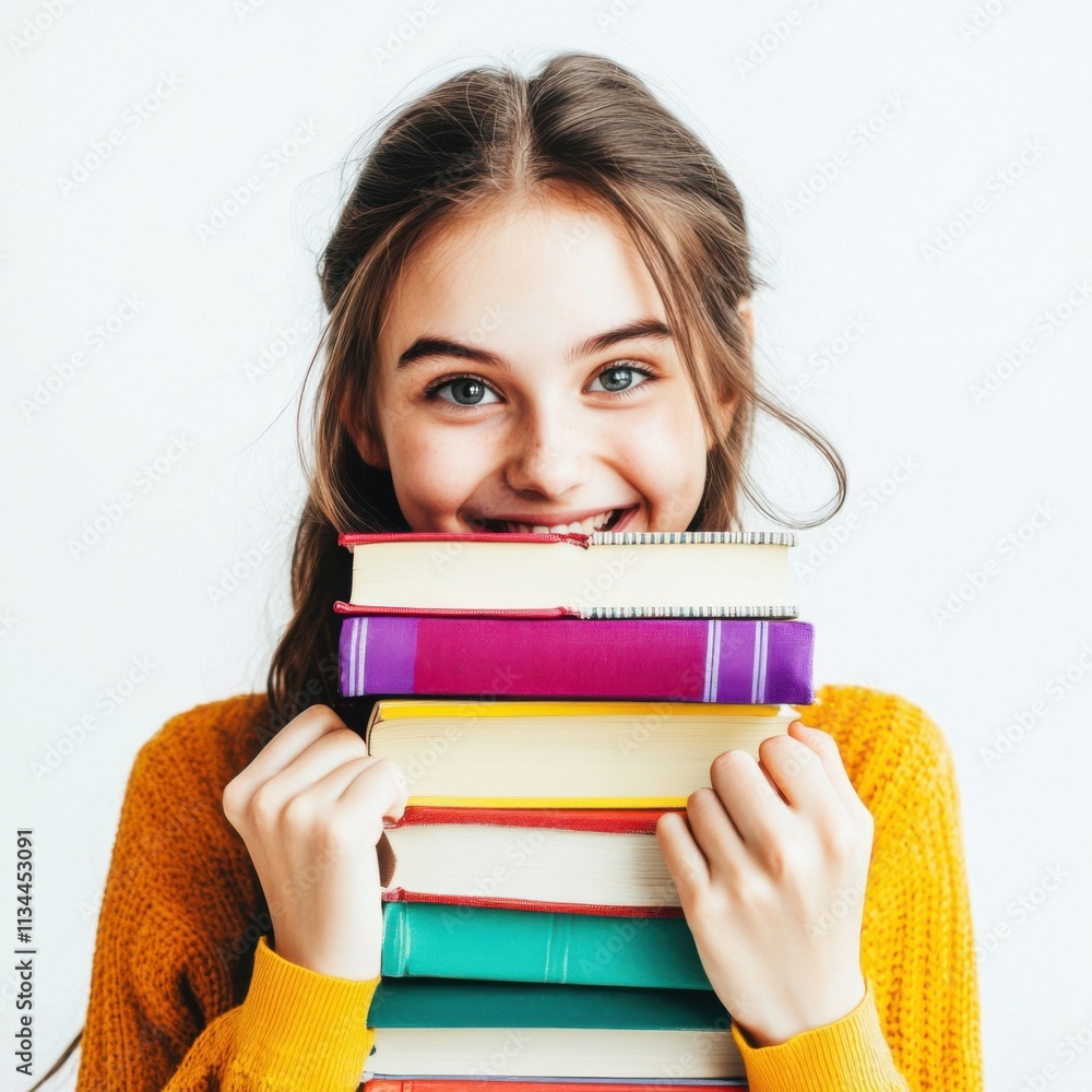 Joy of reading A smiling girl holding books Joy of reading A smiling girl holding books