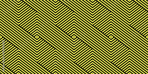 Vector seamless geometric pattern. Striped black and yellow abstract creative background. Linear repeatable texture. Endless unusual print
