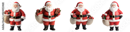 Smiling Santa Claus Holding Christmas Gifts in Red and White Costume  Jolly holiday character in classic Santa outfit with beard and hat  Celebrating Christmas season with presents and winter decor photo