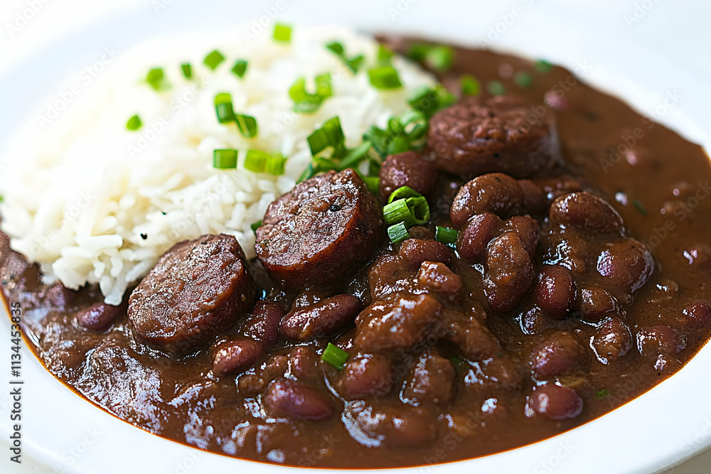 Red beans and rice with sliced smoked sausage. Red beans and rice with sliced smoked sausage.
