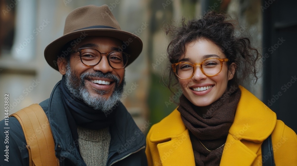 A smiling man and woman pose together outdoors, showcasing warmth and friendship. A smiling man and woman pose together outdoors, showcasing warmth and friendship.