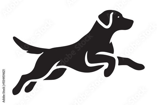 Silhouette of  a Labrador Retriever in a striking pose, such as Leaping mid-air attentively