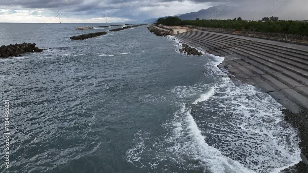 Japan's winter coastline, heavily eroded coastline Japan's winter coastline, heavily eroded coastline