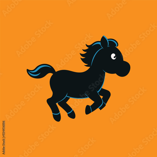 Running Happy Baby Horse Silhouette Playful Foal Illustration