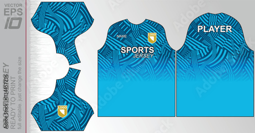 Modern ready-to-print jersey design with dynamic lines and vibrant colors. Perfect for football, basketball, cycling, or sportswear. High-quality, customizable vector file for instant printing.