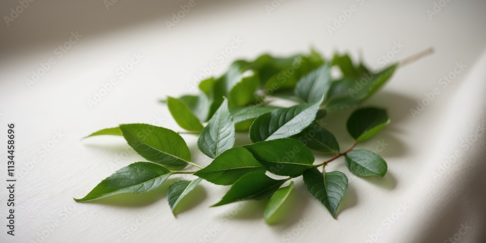 Fresh Green Leaves Displayed on a Light Background for Nature Themes Fresh Green Leaves Displayed on a Light Background for Nature Themes