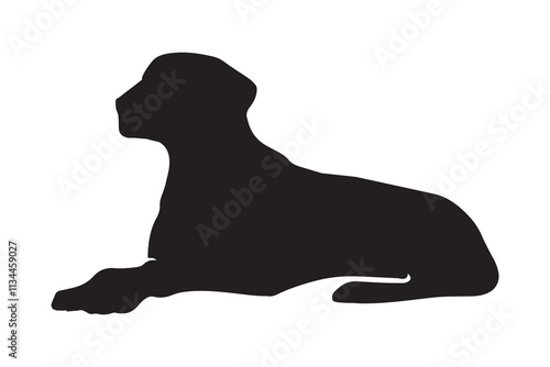 Minimalist silhouette of a black Labrador in a calm, lying down, sleeping, and resting pose.