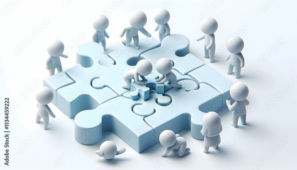3D Soft abstract digital art with team members solving puzzle copy space below. concept as Team members solving a puzzle on a soft abstract digital art background representing collaboration and proble 3D Soft abstract digital art with team members solving puzzle copy space below. concept as Team members solving a puzzle on a soft abstract digital art background representing collaboration and proble