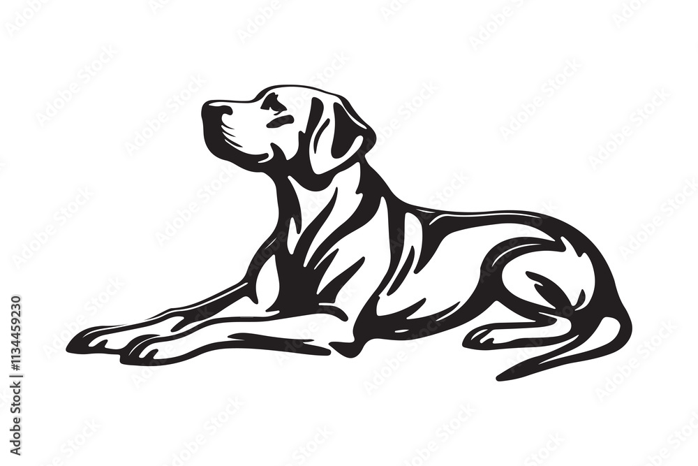 Obraz premium Minimalist silhouette of a black Labrador in a calm, lying down, sleeping, and resting pose.