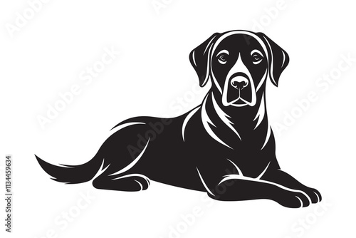 Minimalist silhouette of a black Labrador in a calm, lying down, sleeping, and resting pose.