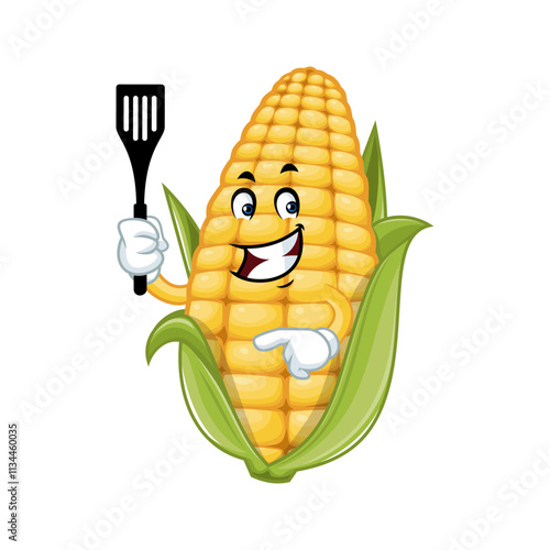 Happy Corn Cob Chef Cartoon Character.