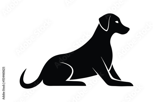 Minimalist silhouette of a black Labrador in a calm, lying down, sleeping, and resting pose.