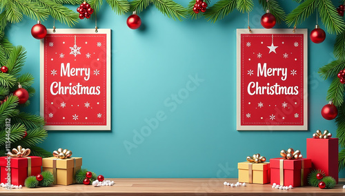 cheerful background adorned christmas posters festive photo