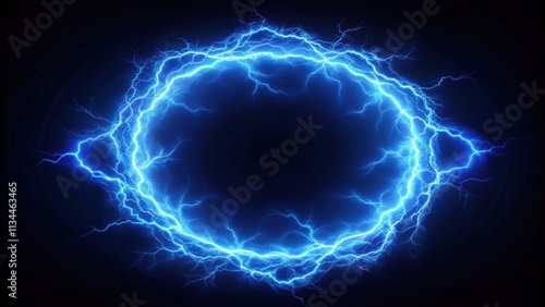 Round frame of shining blue electric lightning isolated on background, electric, lightning, blue, round, frame, shining