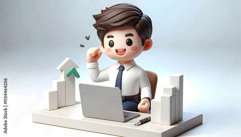 3D Young professional achieving career milestones on plain background concept as Young professional achieving career milestones and celebrating success on a desk with a plain background representing e 3D Young professional achieving career milestones on plain background concept as Young professional achieving career milestones and celebrating success on a desk with a plain background representing e