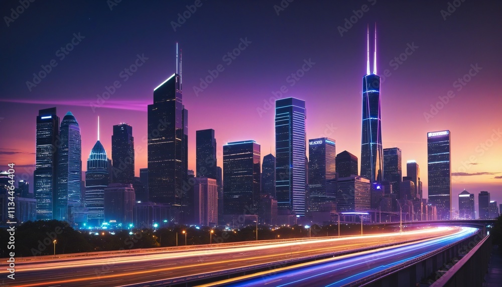 Fototapeta premium Urban Lights: A Bright Evening in the City