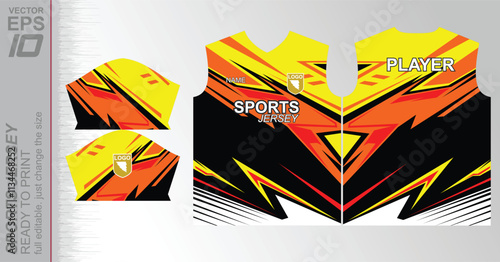 Modern ready-to-print jersey design with dynamic lines and vibrant colors. Perfect for football, basketball, cycling, or sportswear. High-quality, customizable vector file for instant printing.