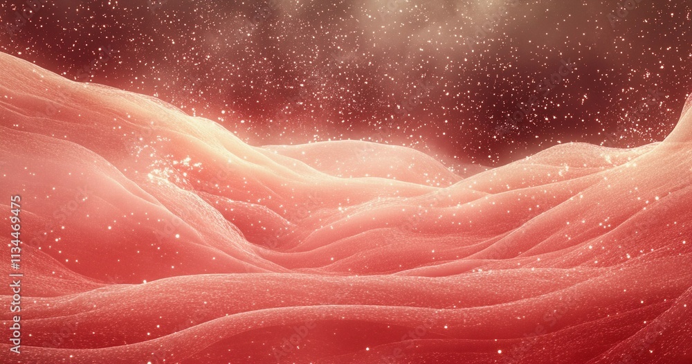 Fototapeta premium Vibrant Red Particle Dust Background with Soft Glowing Particles and Flowing Light Effects, Atmospheric Abstract Design Ideal for Textures and Layered Backgrounds, Generative AI