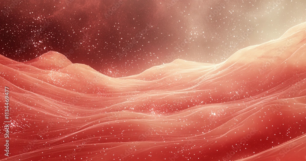 Fototapeta premium Vibrant Red Particle Dust Background with Soft Glowing Particles and Flowing Light Effects, Atmospheric Abstract Design Ideal for Textures and Layered Backgrounds, Generative AI