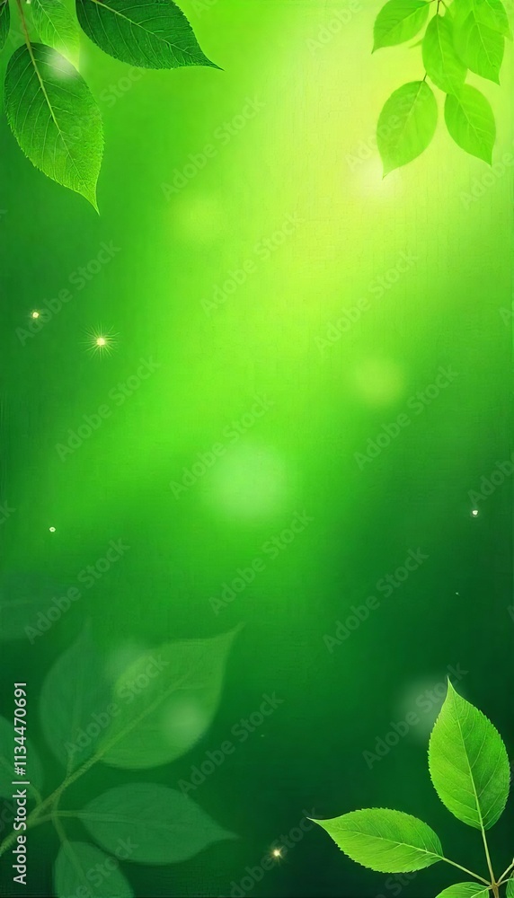 Obraz premium gradient from lime green to forest green, social story background with leaf ornament, greeting card 9:16