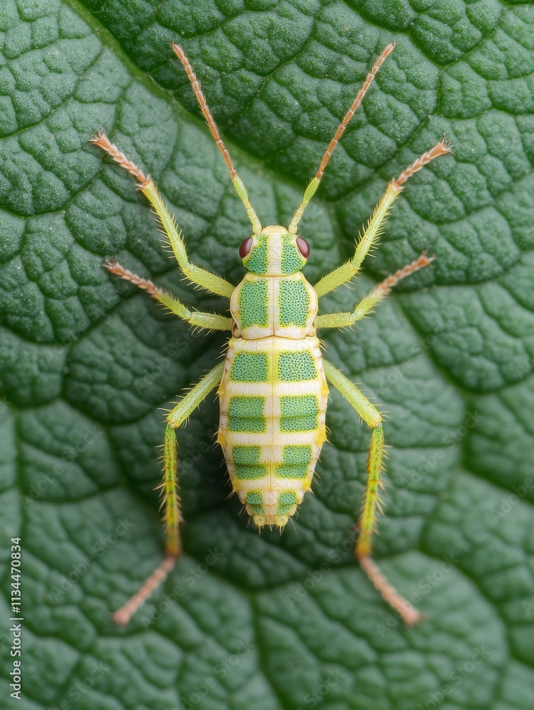 Vibrant Green Insect on Leaf, Detailed Closeup Vibrant Green Insect on Leaf, Detailed Closeup