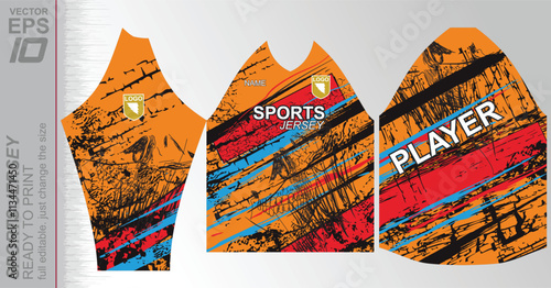 Modern ready-to-print jersey design with dynamic lines and vibrant colors. Perfect for football, basketball, cycling, or sportswear. High-quality, customizable vector file for instant printing.