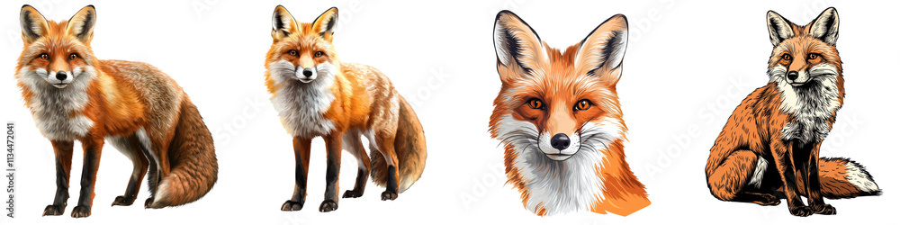 Fototapeta premium Majestic Red Fox Surrounded by a Lush Forest Habitat This stunning image captures the beauty and grace of a curious red fox standing alert in its natural woodland environment